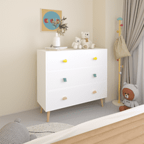 White 3 Drawer Kids Dresser Multi Purpose Storage Cabinet & Baby Nightstand for Bedroom Nursery Toddler Room Living Room & Closet