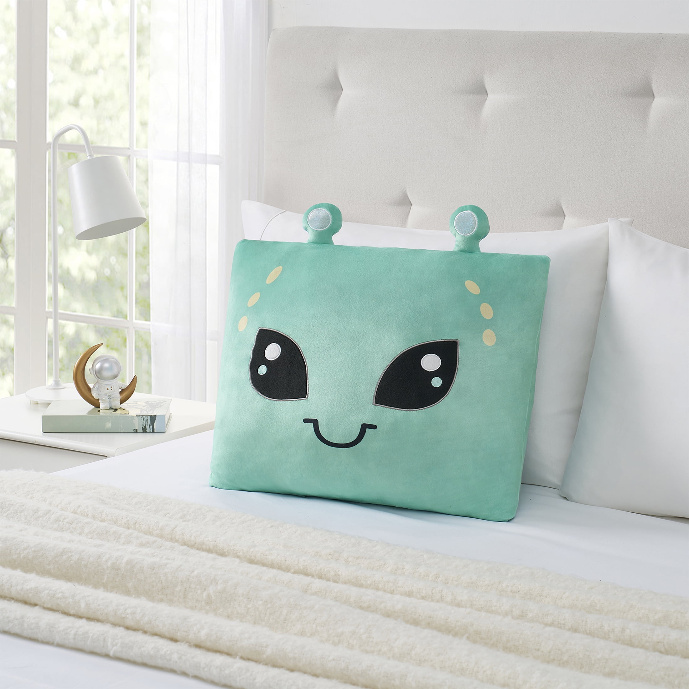 (2 pack) Your Zone Alien Snuggly Decorative Pillow 18" x 18", Teal