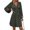Army Green, variant on WTOBBY Women's Fashionable Solid Color V-Neck Long Sleeve Pleated Versatile Dress Lantern Sleeve Detail for Unique Style Flowy Pleats for Movement Wardrobe Essential,Army Green L