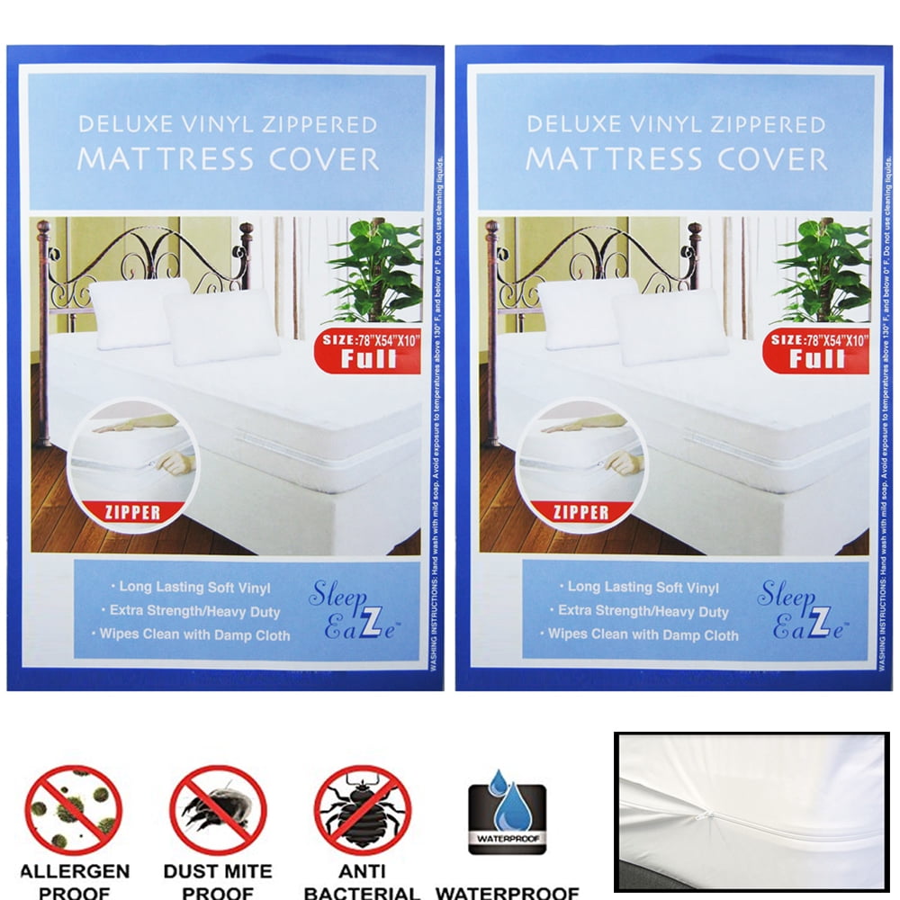 2 Full Size Bed Mattress Cover Zipper Plastic Dustproof Water Resistant