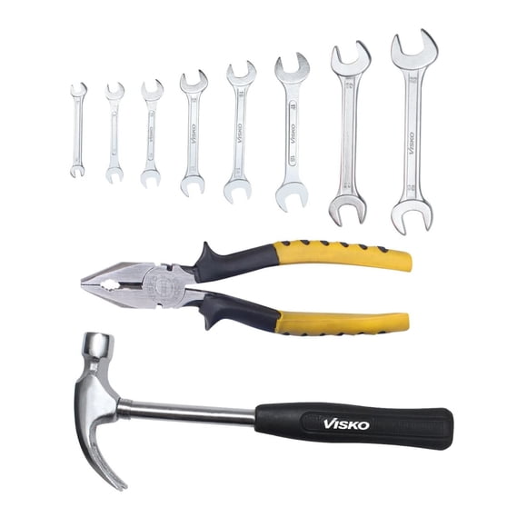 Kit d'Outils pour la Maison 805 3 Pcs - 1 Marteau à Griffes, 1 Lot de 8 Pcs de Clés et 1 Ensemble de Pinces Combinées Acier Allié, Idéal pour Usage Domestique, Kit Inclut & Boîte à Outils, Automobile, Usage Mécanique