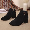 thumbnail image 4 of Willtoo Women Suede Ankle Booties Block Chunky Low Heel Short Boots Fashion Pointed Toe Side Zipper Metal Decoration Vintage Booties Autumn Winter, 4 of 5
