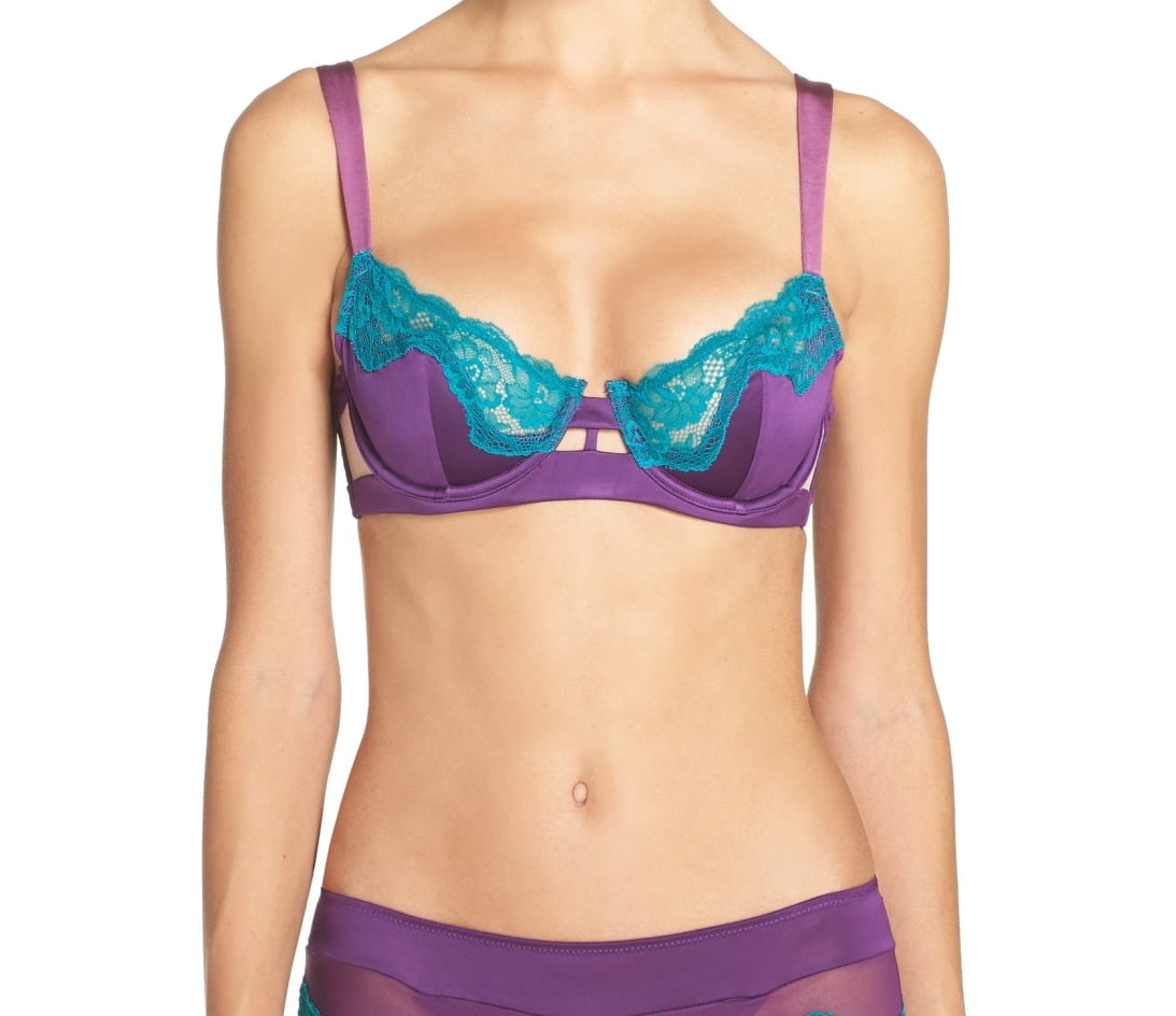 Unveiled by Felina NEW Purple Teal Womens 32D Lace Colorblock Demi Bra 
