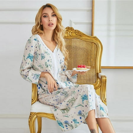 

Forzero Spring Ladies Printed Nightdress Long Sleeve Pajamas Casual Homewear
