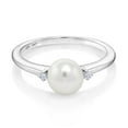 thumbnail image 2 of Gem Stone King 10K White Gold 7mm Cultured Freshwater Pearl Women Engagement Ring with White Zirconia (Size 9), 2 of 4