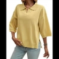 thumbnail image 2 of Suéter Tipo Jersey para y Otoño, de Color Liso, Informal, Holgado, de Punto, con Cuello en V y Mangas A Media Pierna Amarillo S, 2 of 7