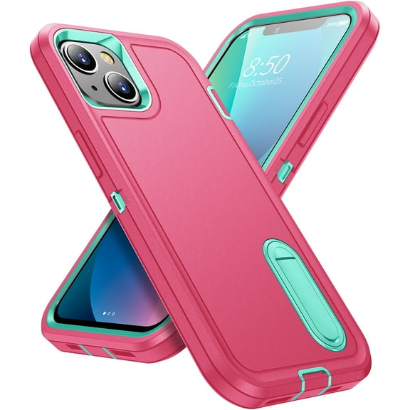 JTCASES Compatible with iPhone 13 Case Heavy Duty Protective Rugged Phone Case, Full Body Anti-dust Shockproof Drop Proof Armor Durable Cover Case for iPhone 13 6.1 inch, Rose/Mint