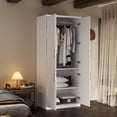thumbnail image 4 of KULAGAGA Wardrobe Closet with Hanging Rod, Modern Wooden Armoire with 4 Framed Doors & 3 Large Shelves, Clothes Storage Cabinet Organizer for Bedroom Apartment, White, 4 of 8