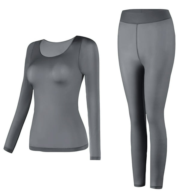 FAIWAD Ensemble de sous-Vêtements pour Femmes Manches Longues Col Rond Hauts et Pantalons Ensemble Basique Extensible Sans Couture