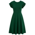 thumbnail image 3 of UPPADA Robe T-Shirt Décontractée d'Été pour Femme à Manches à Volants, Col Ras du Cou, Robe Fluide Plissée Confortable, Robe Unie Formelle, Robe Midi de Fête avec Poches, Robes Courtes Vert, TTG, 3 of 8