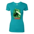 thumbnail image 2 of Catzilla Parody Taking Over City | Womens Cat Lover Slim Fit Junior Tee, Tahiti Blue, Small, 2 of 3