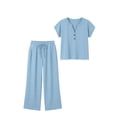thumbnail image 5 of NAISIBABY Girls Outfit Sets 2-Piece, V-Neck Short Sleeve T-Shirt & Straight Leg Capri Pants Kids Fashion Clothes Blue Size 8, 5 of 9