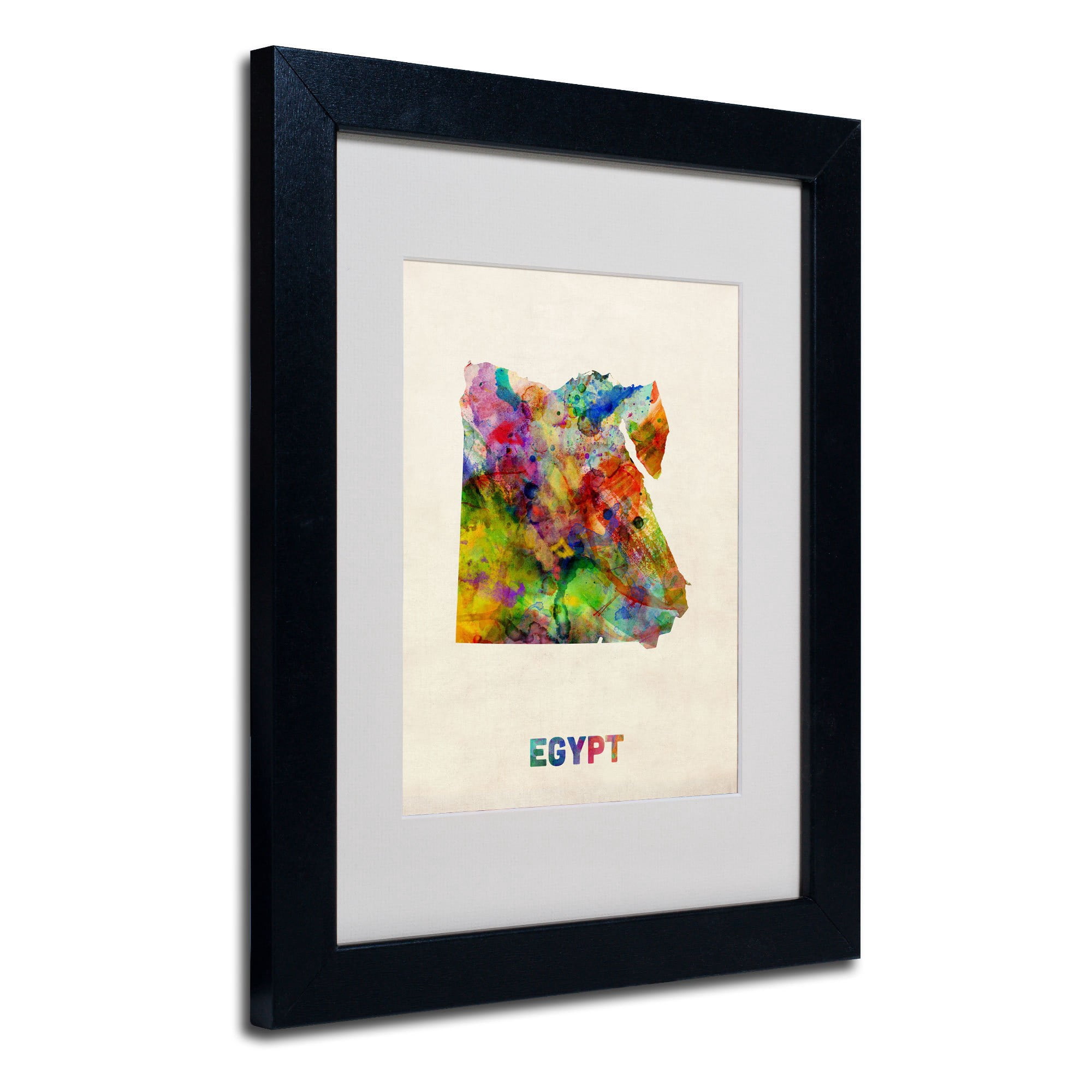 "Egypt Watercolor Map" Framed Canvas Art by Michael Tompsett, Black Frame