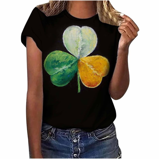 QIPOPIQ T-Shirts à Manches Courtes pour Femmes Col Rond T-Shirts de la Saint-Patrick T-Shirt Vert Trèfle T-Shirt Ample St Patricks Day Shirts T-Shirt Amusant T-Shirts de Vacances Tunique T-Shirt Graphique Offres