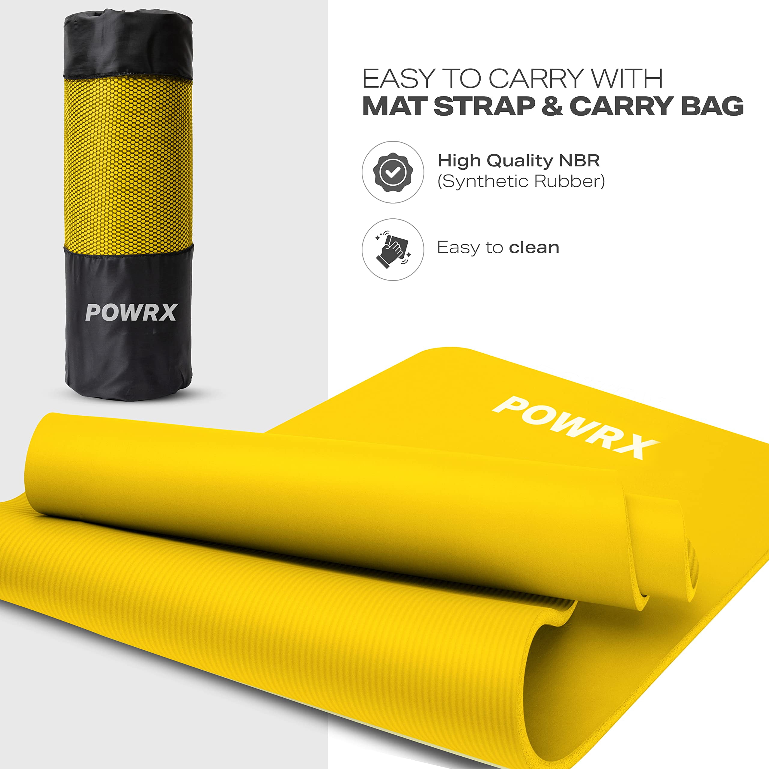 Powrx UK Exercise Yoga Mat Extra Thick Large With Carrying Strip
