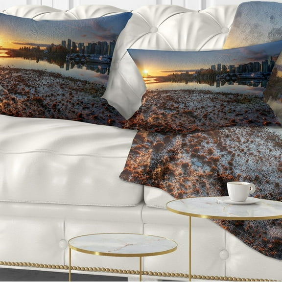 Designart Vancouver Downtown in Morning - Landscape Printed Throw Pillow - 12x20