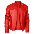 thumbnail image 4 of Fgnfyis Mens Jackets Motorcycle Leather Jacket Stand Collar Punk Style Windproof Outerwear for Casual Riding Winter Coats for Men Red 7XL, 4 of 4