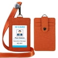 thumbnail image 1 of GOGO Snap Button Security PU Heavy Duty Badge Holder Clip With Lanyard, 3 Card Slots-Ribbon Orange, 1 of 8