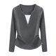 thumbnail image 3 of Camisas de otoño,Blusa de mujer con cuello en V, manga larga, corte holgado, mezcla de poliéster y elastano, ideal para uso informal y de trabajo, sopatenor, 3 of 7