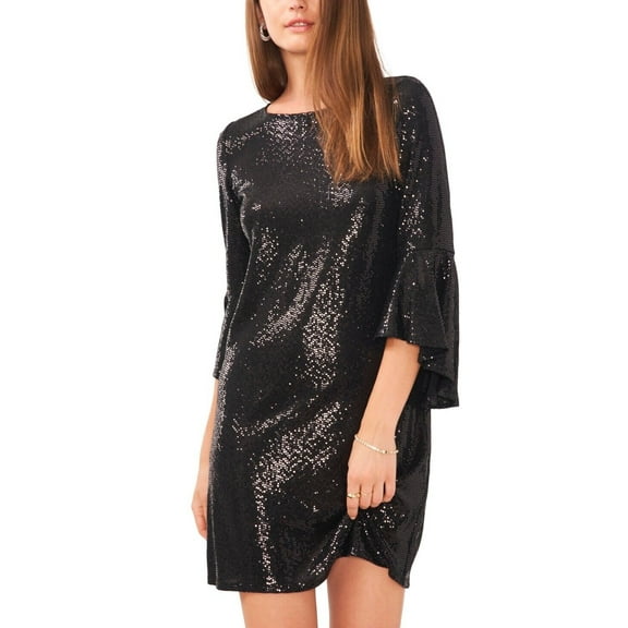 Vince Camuto Metallic Flounced-Sleeve Dress Black Size XS MSRP $99