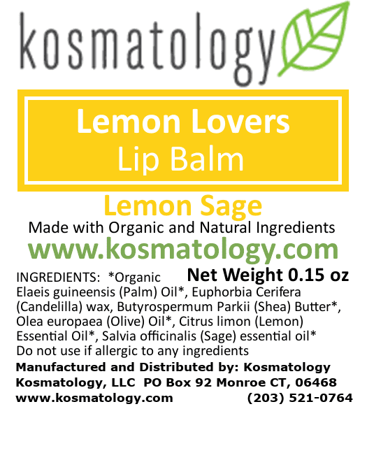 Kosmatology® Organic Lemon Sage Lip Balm - Lemon Lovers 4 Pack | Beeswax Free | Vegan | 100% Natural Moisturizer for Cracked & Dry Lips