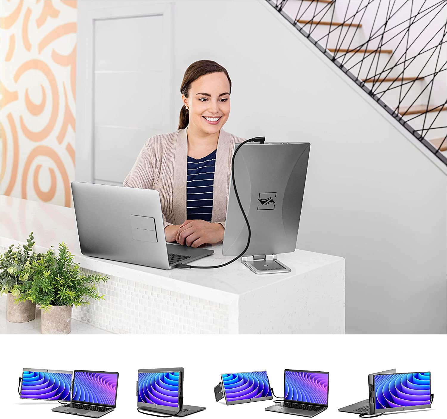 SideTrak Swivel 14" Attachable Portable Laptop Monitor FHD IPS USB Laptop Dual Screen with Kickstand | Mac, PC, & Chrome Compatible | Fits All Laptop Sizes | USB-C or Mini HDMI Powered (Dark Silver)