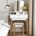 thumbnail image 4 of Costway Vanity Table Set W/Mirror & 6 Drawer Dressing Table Cushioned Stool Makeup Table, 4 of 10