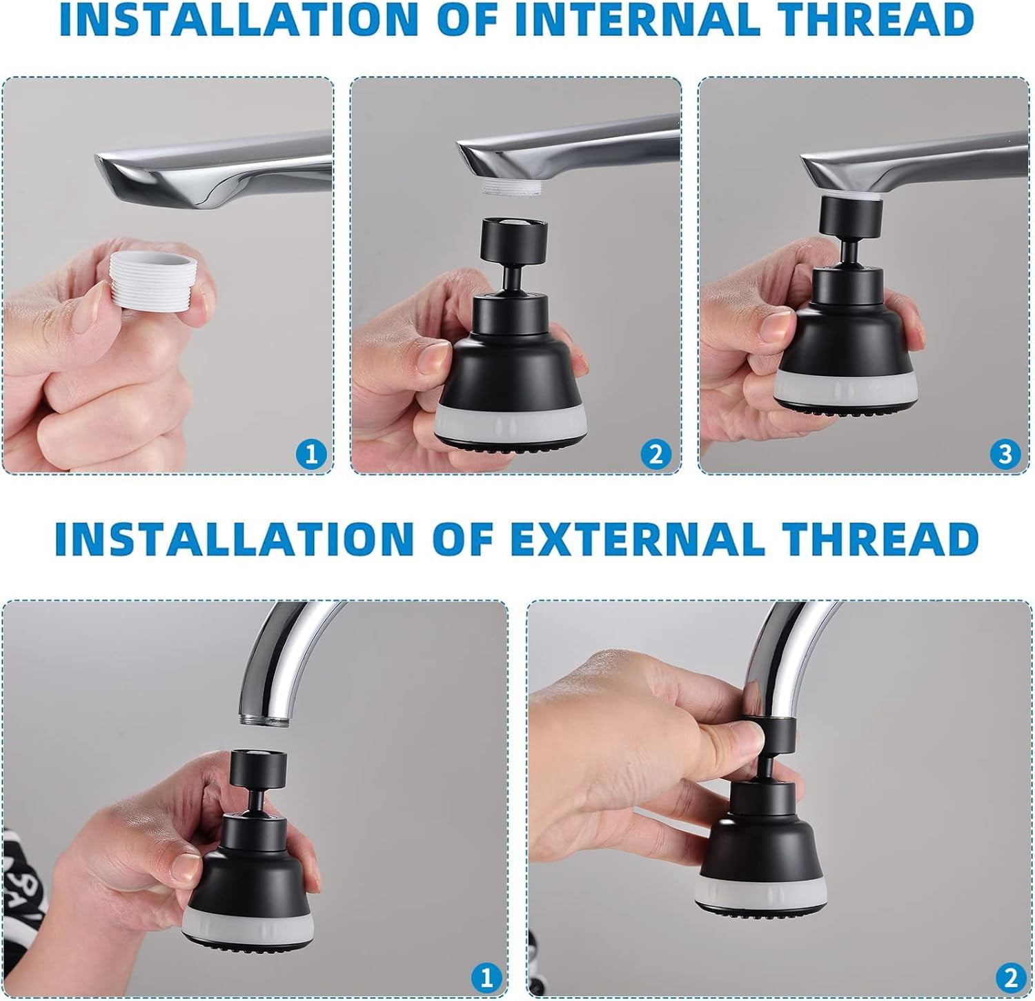 ABCISI 4 Spray Modes Faucet Aerator,360 Degree Faucet Sprayer Attachment,Big Angle Kitchen Faucet Aerator,Swivel Faucet Extender,Sink Sprayer Attachment for faucet,55/64 inch Female Thread (Black)