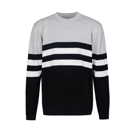 Krumba Mens Plus Size Cotton Crew Neck Big Tall Long Sleeve Pullover Black&White Stripe Designl Oversized Sweater 2XL