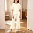 thumbnail image 2 of Agkizg Kids Girls Clothing Set Solid 2 Piece Outfit Short Sleeve Crewneck Top Pants Set, 2 of 6