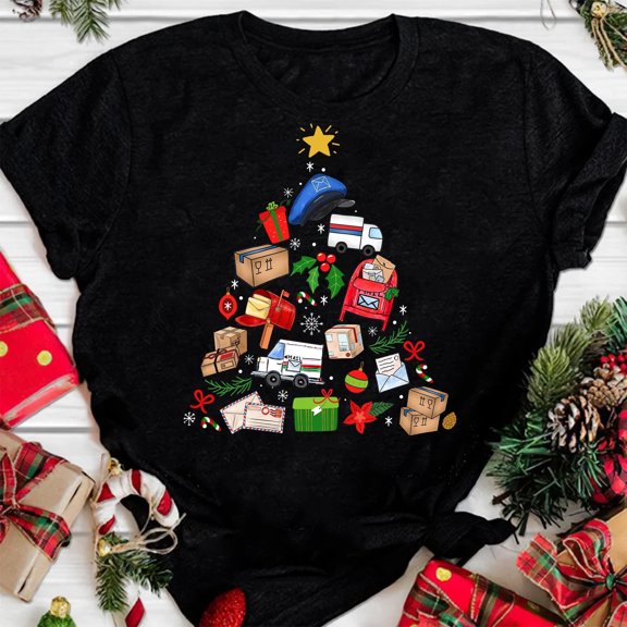MilkCho Postal Worker Christmas Tree Shirt, Christmas Postal Life Shirt, Postal Worker Gift, Mail Lady Christmas