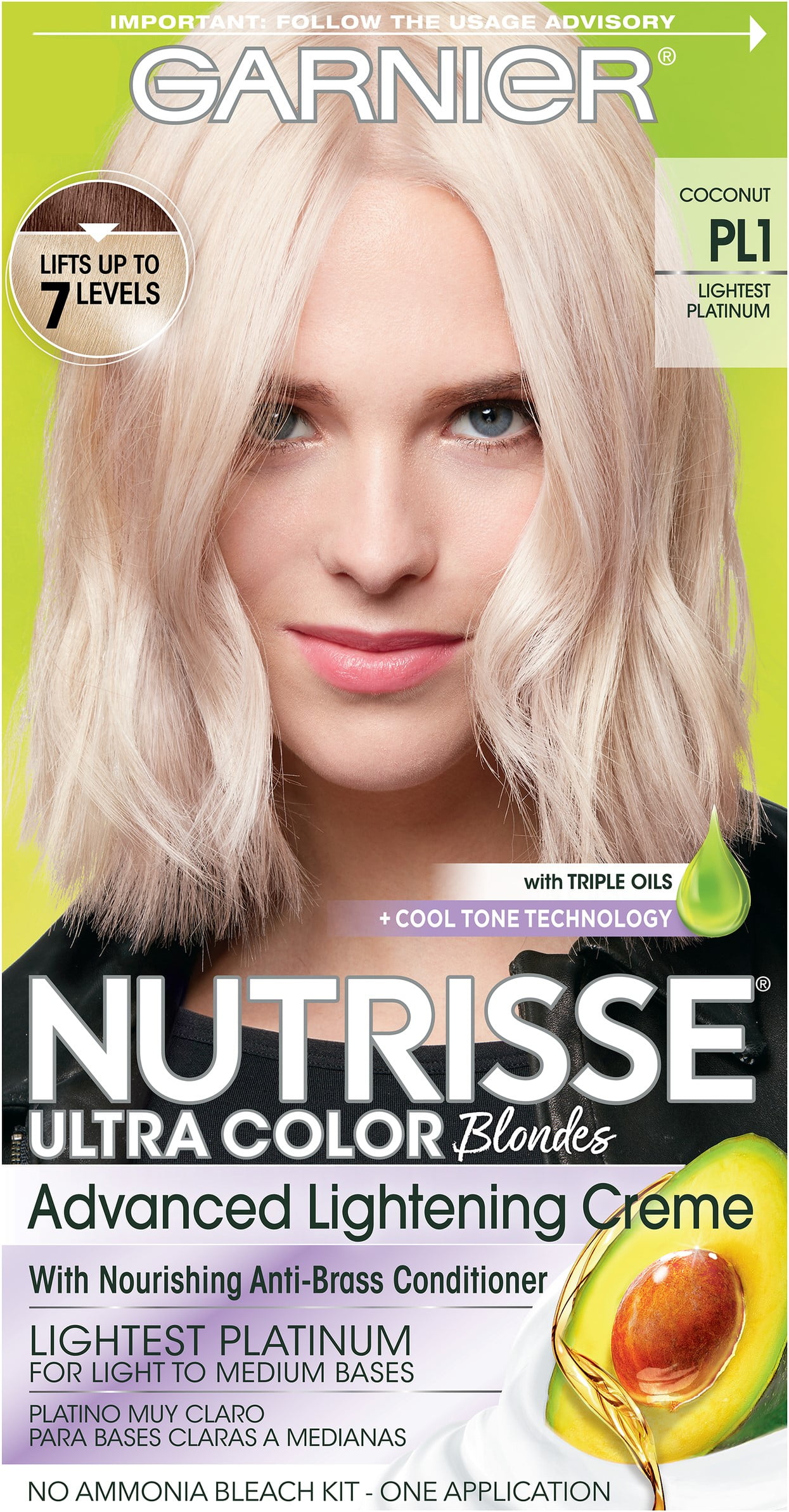 Garnier Nutrisse Ultra Color Nourishing Hair Color Creme, PL1 Ultra Pure Platinum 1 ea (Pack of 3)