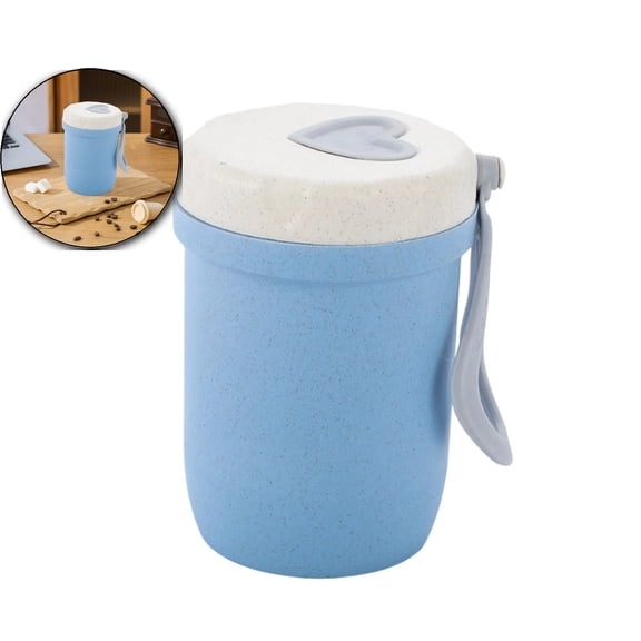 Double-Walled Insulated Breakfast Cup – Microwave-Safe Plastic Travel Mug with Heart-Shaped Lid & Handle for Hot or Cold Drinks, Oatmeal, Milk (4.5 x 3.1 in)