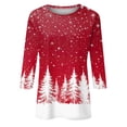 thumbnail image 3 of Womens Christmas Top - Crewneck 3/4 Sleeve Christmas Tree Women Tops 00B Vermilion, 3 of 5