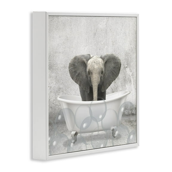 Baby Elephant Bath Time Cute Animal Design Animals & Insects Framed Art Print Wall Art, 17x17
