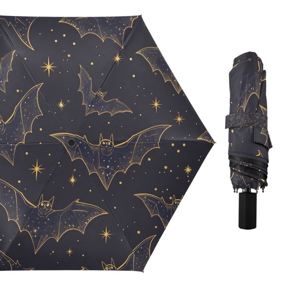Bats Silhouette and Star Compact Sun Umbrella Windproof Travel Umbrellas for Rain Strong Portable UV Protection
