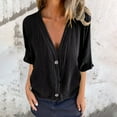thumbnail image 2 of Tnhcen Women's Summer Cotton Linen V-Neck Button-Up Shirts - Breathable Loose Fit Tops | Plus Size Friendly S-3XL | Casual Daily Linen Blouses, 2 of 6