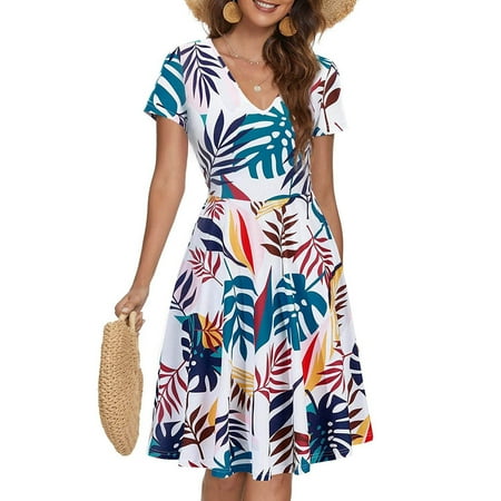 

Juebong Fashion Women Casual Sexy V-Neck Printing Summer Short Sleeve Botton Mini Dress
