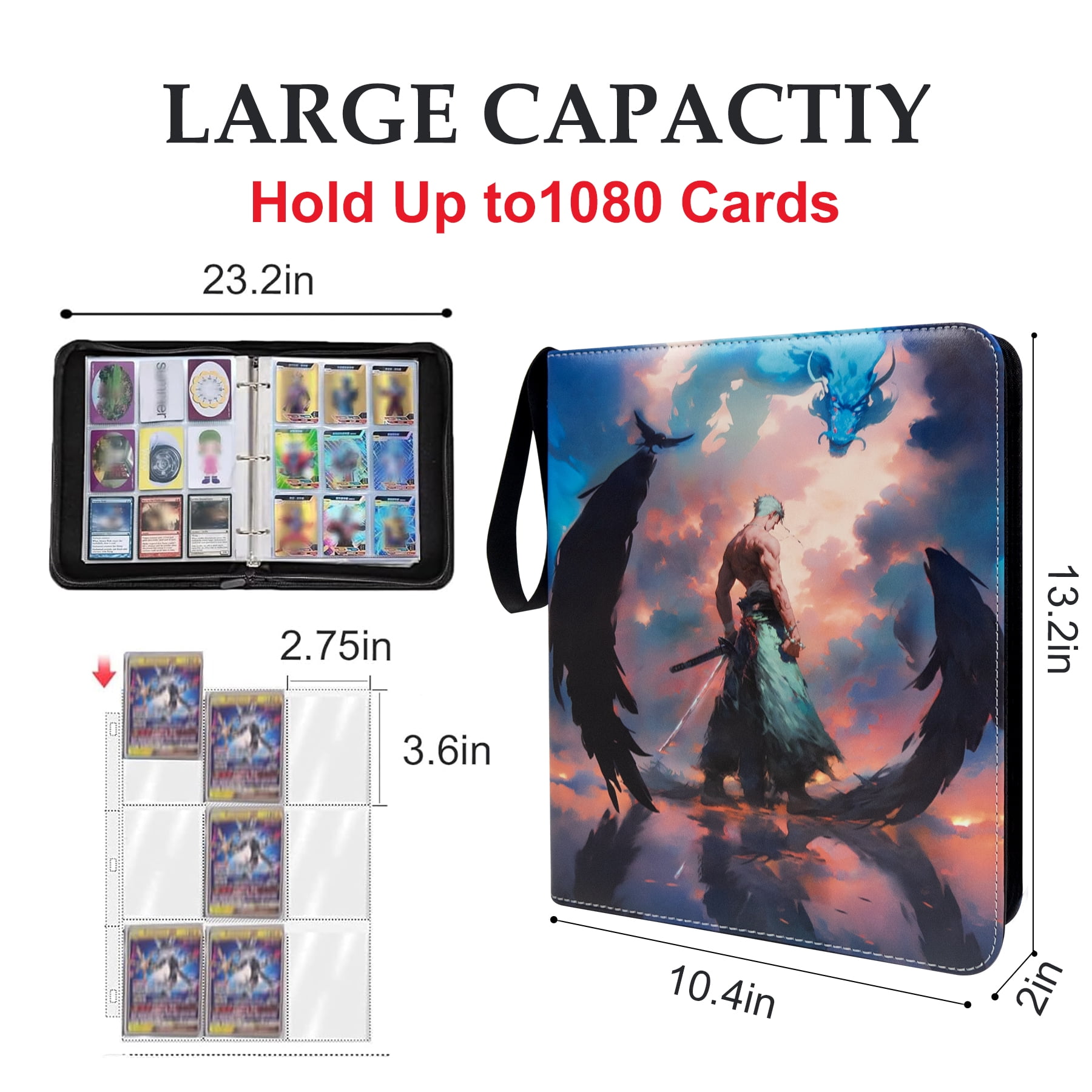 One Piece Card Binder,9 Pocket with 60 Sleeves up to 1080 Cards,Waterproof One Piece for Card Display Case