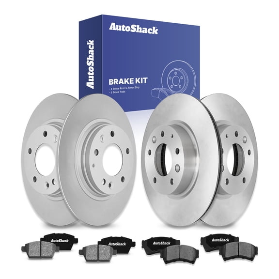 AutoShack Front & Rear Brake Rotors & Ceramic Pads for Ford, Lincoln & Mercury, Fusion 2006-2012 MKZ 2007-2012 Milan 2006-2011 Zephyr 2006, AWD FWD L4 2.3L 2.5L V6 3.0L 3.5L - Coated - ArmorStop