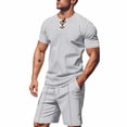 thumbnail image 1 of Eres Más Que una Prueba Puntuación Camisa Hombres Moda Cordón de Color Sólido Manga Corta Blusas con Cuello en V Conjunto de Cintura Elástica, 1 of 6