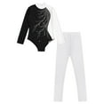 thumbnail image 6 of Doomiva Kids Girls Shiny Rhinestone Long Sleeve Bodysuit Unitard Gymnastics Ballet Dance Leotard with Leggings Set White 14, 6 of 7