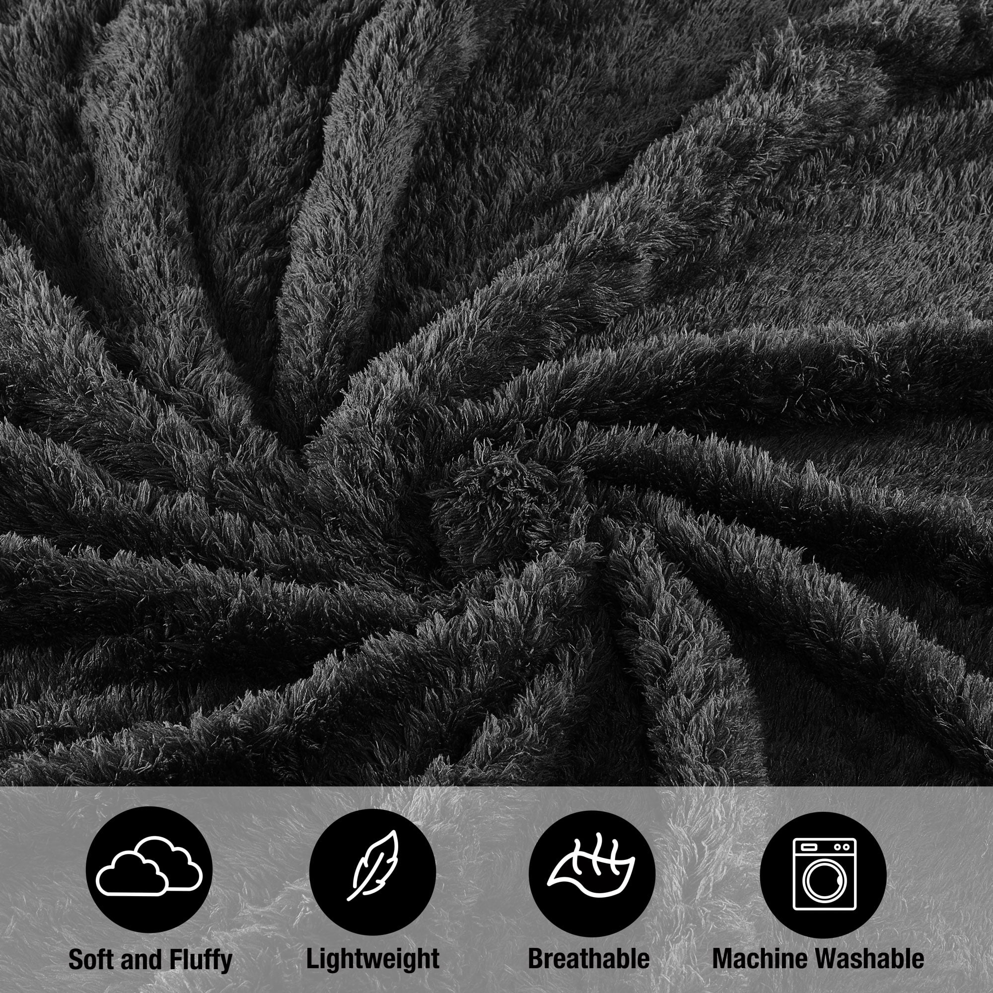 CBCHome Cozy Chenille Sherpa Throw Blanket - Soft, Plush, Fluffy Sofa and Bed Throw, Great Gift for Women, Teens - All Season Home Décor (Jet Black, 50" x 60")