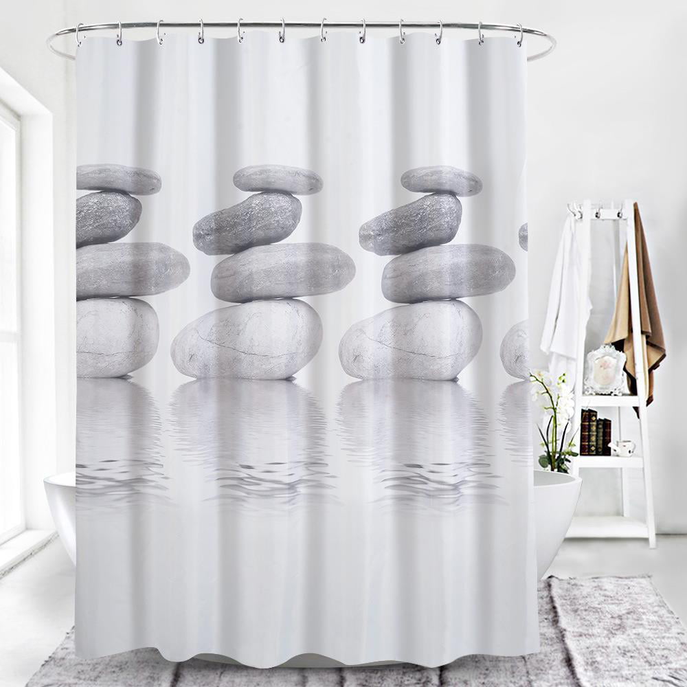 Waterproof Shower Curtain Polyester Fabric Bath Curtains Mould Proof Hooks 