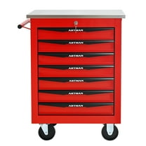 7 Drawers Multifunctional Tool Cart with Wheels,Metal Rolling Tool Cart Storage for Garage Workshop Warehouse Repair Shop--With Stainless Steel Roof- Red&Black