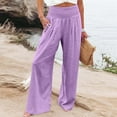 thumbnail image 3 of AWXNJUX Yoga Pants Women Linen Wide Leg Pants Women Summer Casual Drawstring Elastic High Waist Trousers Beach Palazzo Pant With Pockets Pants Womens (Hot Pink,XL), 3 of 5