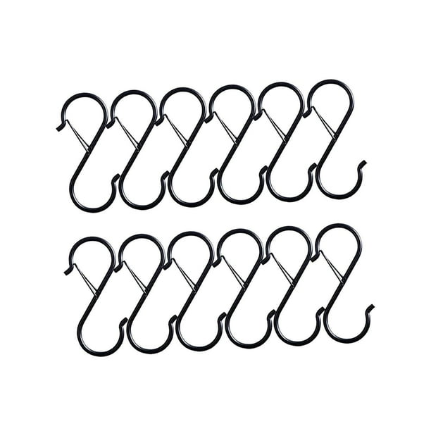 Ganchos en forma de S de Metal para colgar, 12 Uds., 3,6 pulgadas, resistentes al óxido, multiusos con hebilla, ganchos para armario, perchas, sombrer Negro