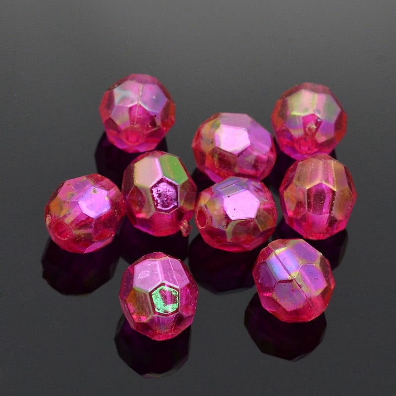 Eco-Friendly Transparent Acrylic Beads Faceted Round AB Color Fuchsia 8mm Hole: 1.5mm about 2000pcs/500g