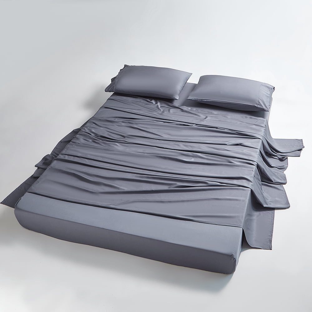 AMONOL 4-Piece Organic Bamboo King Bed Sheet Set, Bark Gray – Luxury Soft, Cooling Sheets with 18-Inch Deep Pocket（Bark Gray）