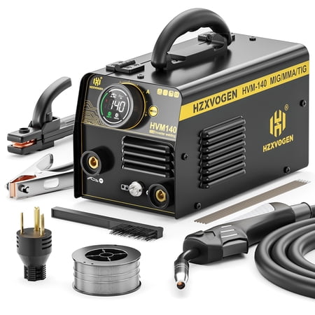 H HZXVOGEN 140A MIG Welder 3-in-1, Gasless MIG/Lift TIG/Stick Welding Machine, 110V/220V Portable IGBT Inverter with Synergic Function for Beginners